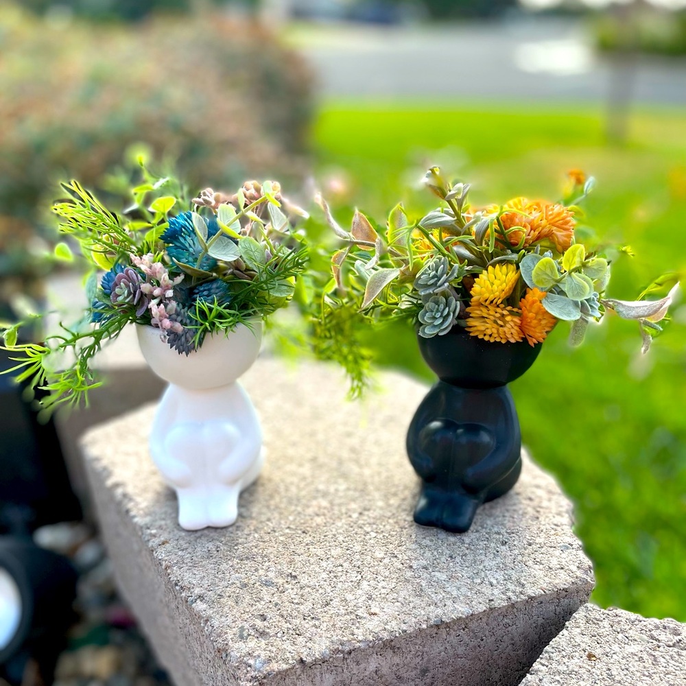 Little Sitters with faux greenery & succulents